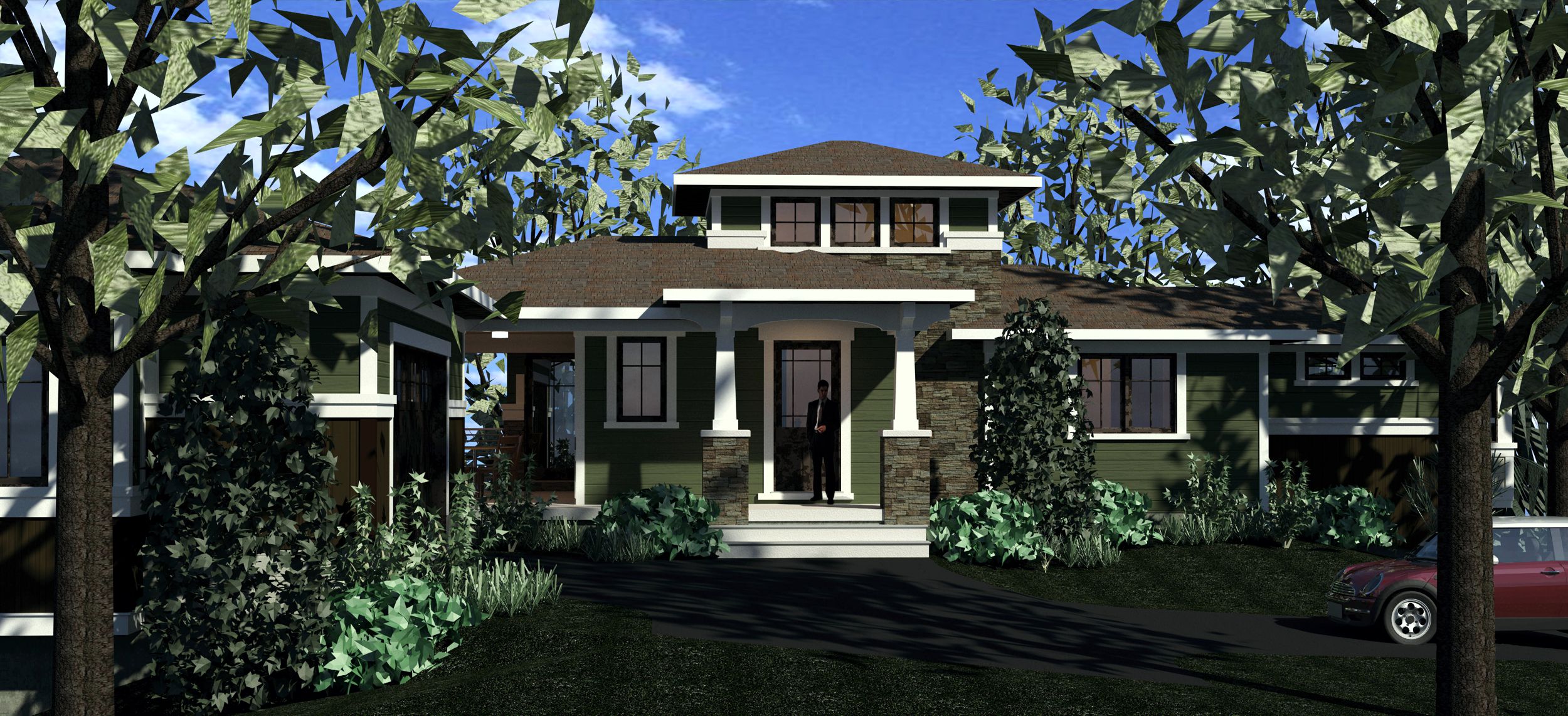 Color computer rendering of prairie style entry