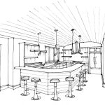 Line art sketch of a modern bar