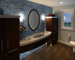 Contemporary bathroom with blue tile