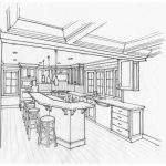 Line art perspective sketch of kitchen design