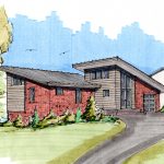 Color hand drawn rendering of entry view of house